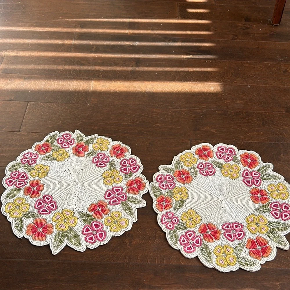 Tahari Set Of 2 Beaded Chargers Floral New Spring Summer Colorful